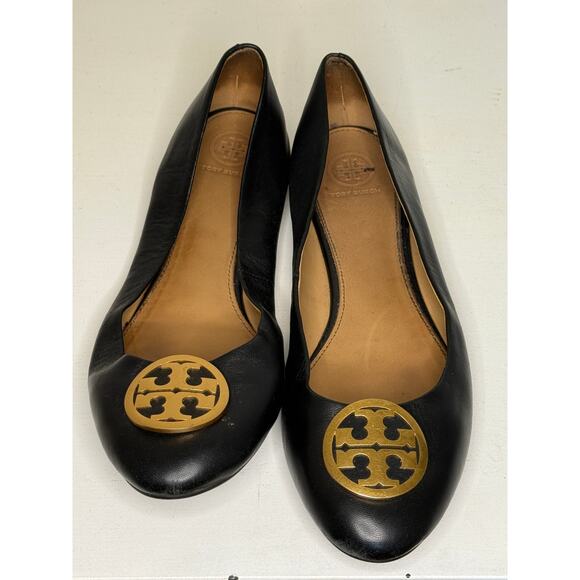 Women's Tory Burch Reva Ballet Leather Flat Size 12 Excellent Condition Gold - Picture 1 of 4